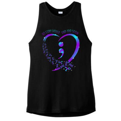 No Story Should End Happy Suicide Awareness Support Ladies PosiCharge Tri-Blend Wicking Tank