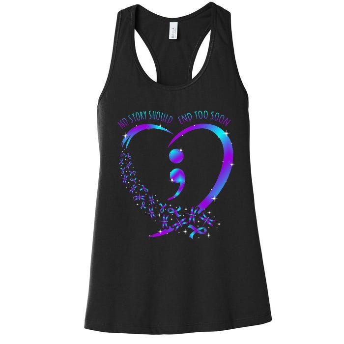 No Story Should End Happy Suicide Awareness Support Women's Racerback Tank