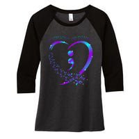 No Story Should End Happy Suicide Awareness Support Women's Tri-Blend 3/4-Sleeve Raglan Shirt