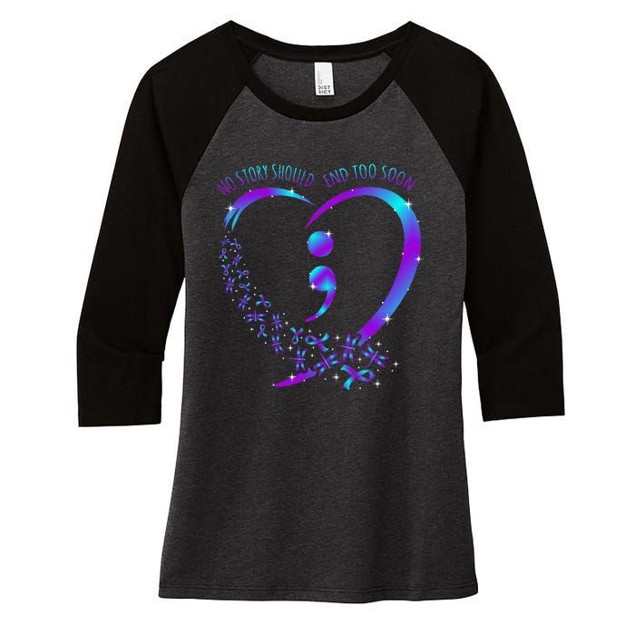 No Story Should End Happy Suicide Awareness Support Women's Tri-Blend 3/4-Sleeve Raglan Shirt