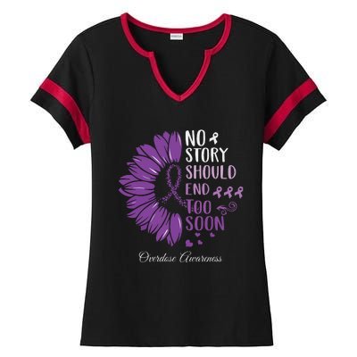 No Story Should End Too Soon Overdose Purple Ribbon Ladies Halftime Notch Neck Tee