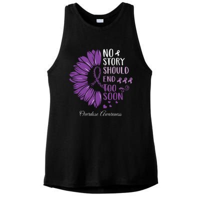 No Story Should End Too Soon Overdose Purple Ribbon Ladies PosiCharge Tri-Blend Wicking Tank