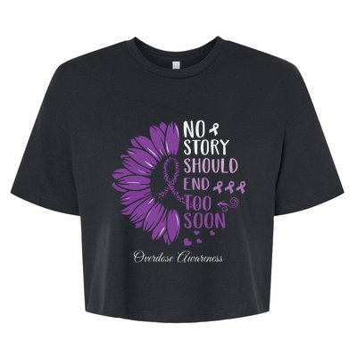 No Story Should End Too Soon Overdose Purple Ribbon Bella+Canvas Jersey Crop Tee