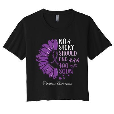 No Story Should End Too Soon Overdose Purple Ribbon Women's Crop Top Tee