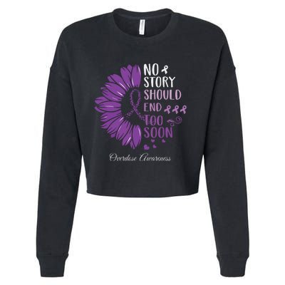 No Story Should End Too Soon Overdose Purple Ribbon Cropped Pullover Crew