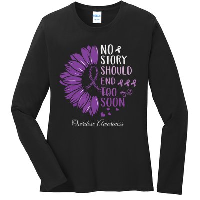 No Story Should End Too Soon Overdose Purple Ribbon Ladies Long Sleeve Shirt