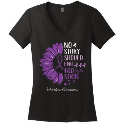 No Story Should End Too Soon Overdose Purple Ribbon Women's V-Neck T-Shirt