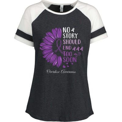 No Story Should End Too Soon Overdose Purple Ribbon Enza Ladies Jersey Colorblock Tee