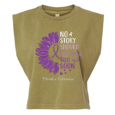 No Story Should End Too Soon Overdose Purple Ribbon Garment-Dyed Women's Muscle Tee