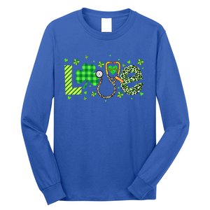 Nurse Shamrock St Patricks Day Leopard Stethoscope Nursing Funny Gift Long Sleeve Shirt