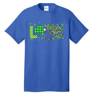 Nurse Shamrock St Patricks Day Leopard Stethoscope Nursing Funny Gift Tall T-Shirt