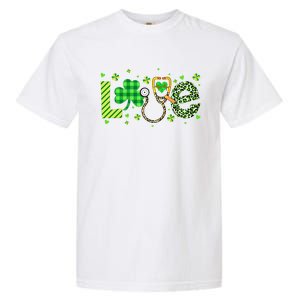 Nurse Shamrock St Patricks Day Leopard Stethoscope Nursing Funny Gift Garment-Dyed Heavyweight T-Shirt