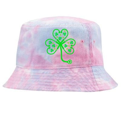 Nurse Shamrock St Patricks Day Nursing Stethoscope Irish Gift Tie-Dyed Bucket Hat