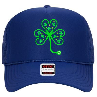 Nurse Shamrock St Patricks Day Nursing Stethoscope Irish Gift High Crown Mesh Back Trucker Hat