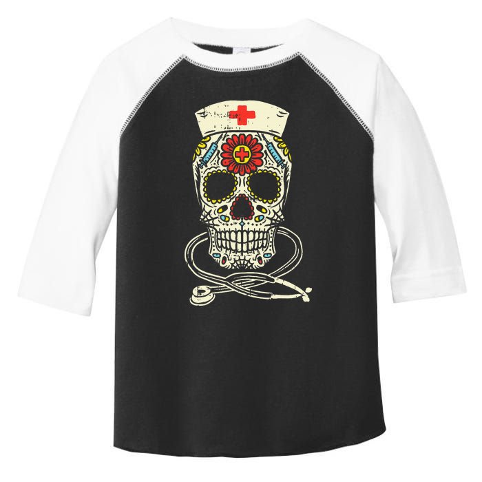 Nurse Sugar Skull Stethoscope RN Medical Halloween Costume Toddler Fine Jersey T-Shirt