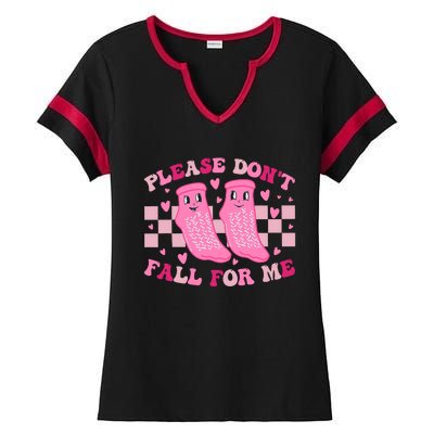 Non Slip Socks Please DonT Fall For Me Medical Nurse Ladies Halftime Notch Neck Tee