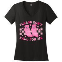 Non Slip Socks Please DonT Fall For Me Medical Nurse Women's V-Neck T-Shirt