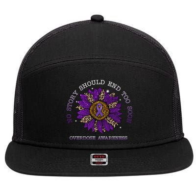 No Story Should End Too Soon Overdose Awareness Sunflower Ribbon 7 Panel Mesh Trucker Snapback Hat