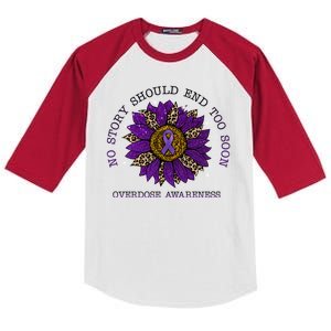 No Story Should End Too Soon Overdose Awareness Sunflower Ribbon Kids Colorblock Raglan Jersey