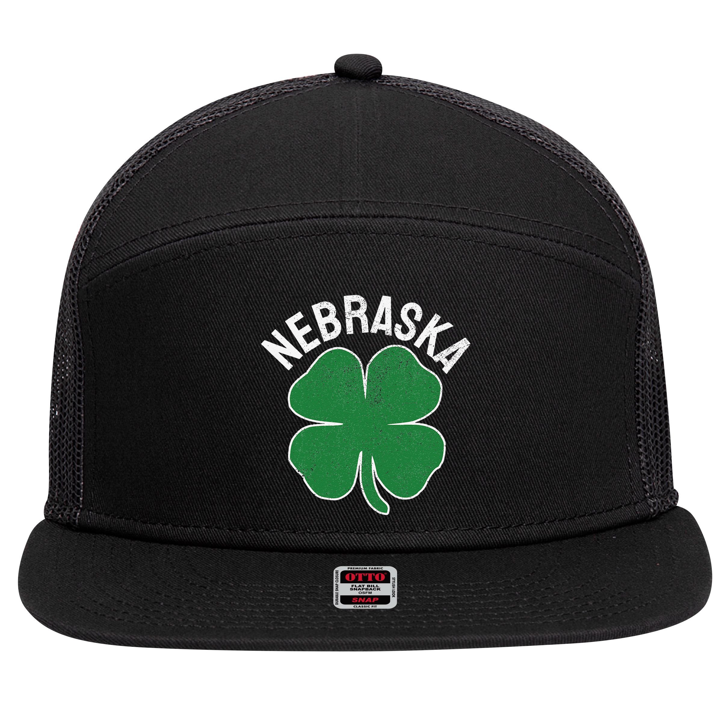 Nebraska Shamrock St. Patrick's Day Saint Paddy's Irish 7 Panel Mesh Trucker Snapback Hat