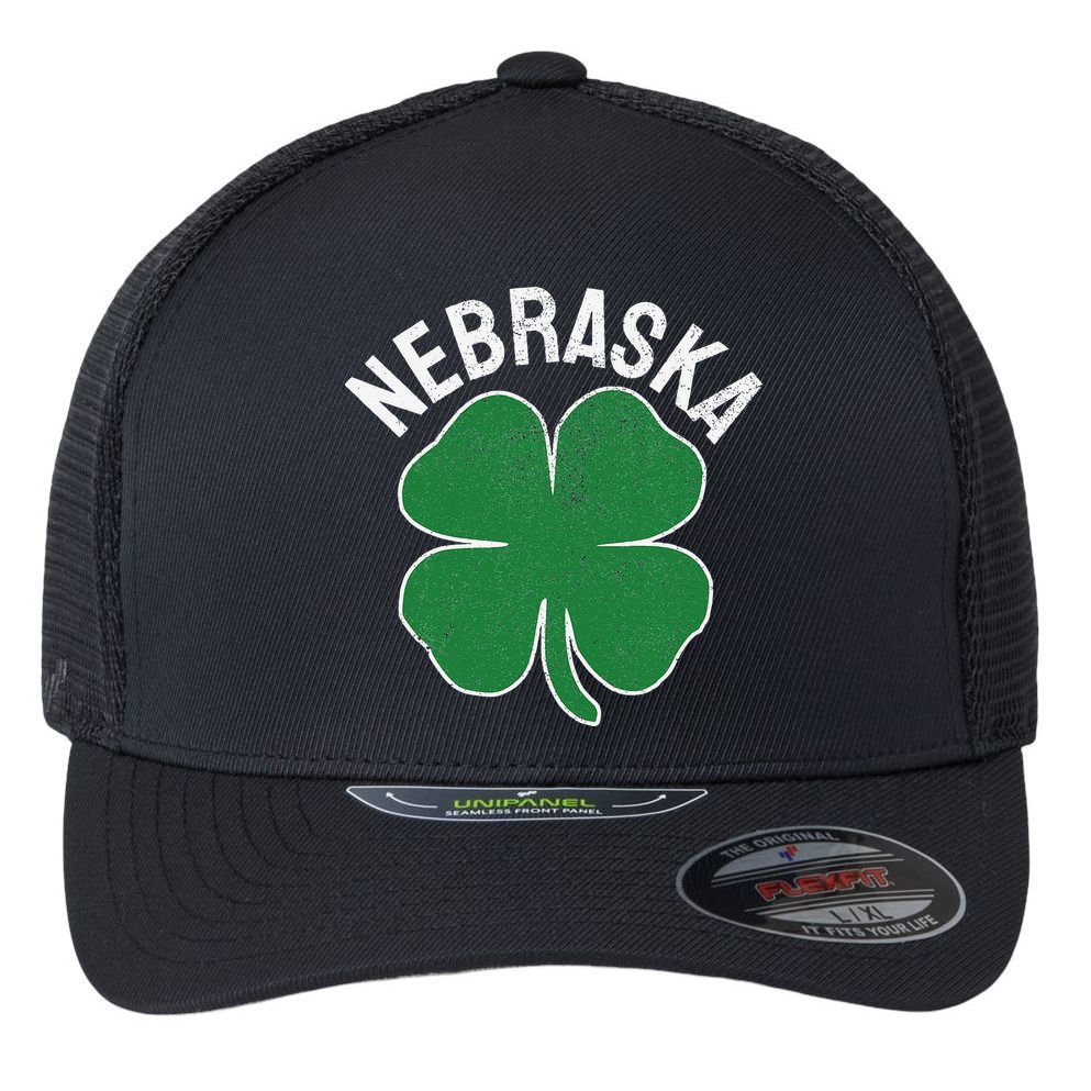 Nebraska Shamrock St. Patrick's Day Saint Paddy's Irish Flexfit Unipanel Trucker Cap