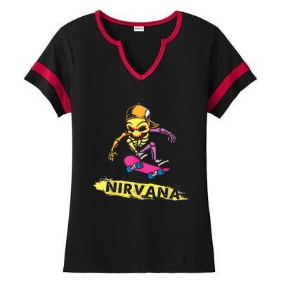 Nirvanas Skateboard Skelton Ladies Halftime Notch Neck Tee