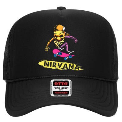 Nirvanas Skateboard Skelton High Crown Mesh Back Trucker Hat