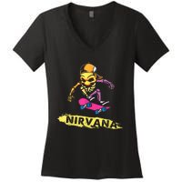 Nirvanas Skateboard Skelton Women's V-Neck T-Shirt