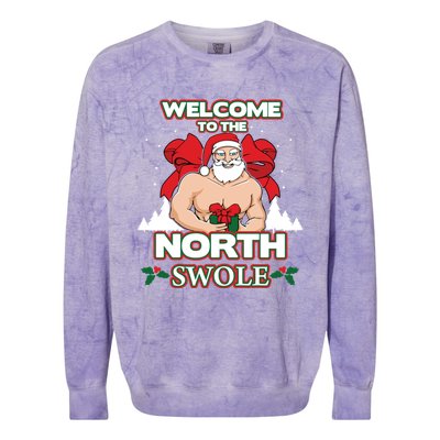 North Swole Santa Claus Weight Lifting Christmas Gym Workout Gift Colorblast Crewneck Sweatshirt