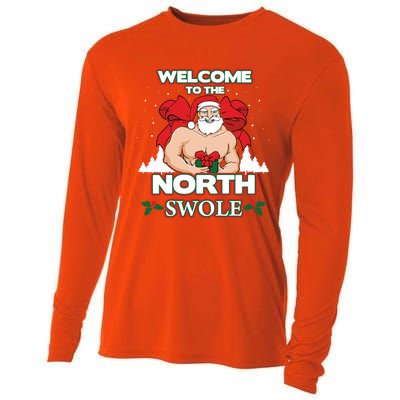 North Swole Santa Claus Weight Lifting Christmas Gym Workout Gift Cooling Performance Long Sleeve Crew