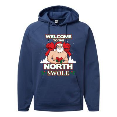 North Swole Santa Claus Weight Lifting Christmas Gym Workout Gift Performance Fleece Hoodie