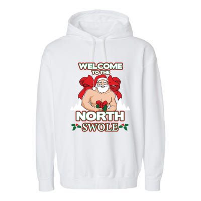 North Swole Santa Claus Weight Lifting Christmas Gym Workout Gift Garment-Dyed Fleece Hoodie