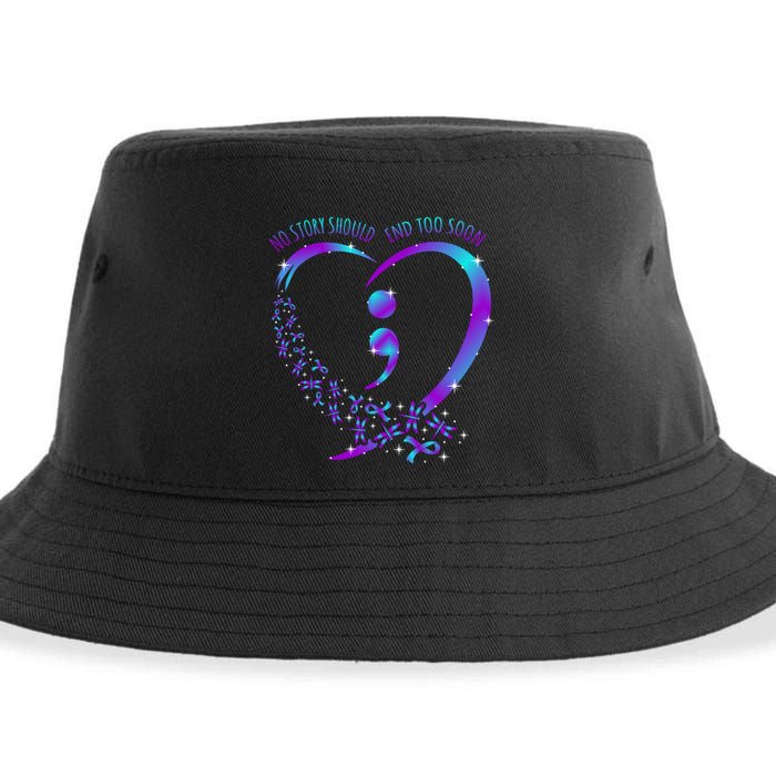No Story Should End Happy Suicide Awareness Support Graphic Funny Gift Sustainable Bucket Hat