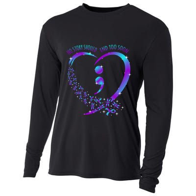 No Story Should End Happy Suicide Awareness Support Graphic Funny Gift Cooling Performance Long Sleeve Crew