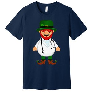 Nurse's Scrubs Stethoscope Wearing Leprechaun Gifts Premium T-Shirt