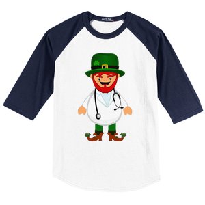 Nurse's Scrubs Stethoscope Wearing Leprechaun Gifts Baseball Sleeve Shirt