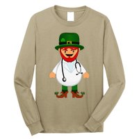 Nurse's Scrubs Stethoscope Wearing Leprechaun Gifts Long Sleeve Shirt