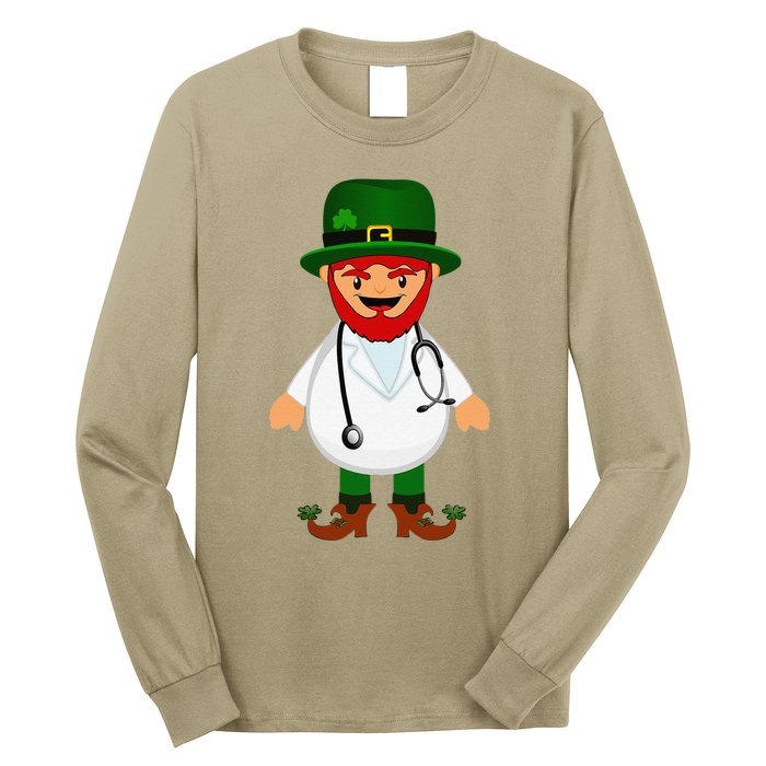 Nurse's Scrubs Stethoscope Wearing Leprechaun Gifts Long Sleeve Shirt