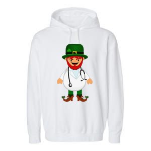 Nurse's Scrubs Stethoscope Wearing Leprechaun Gifts Garment-Dyed Fleece Hoodie