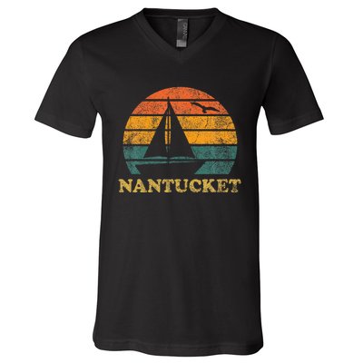 Nantucket Sailboat Sunset Nantucket V-Neck T-Shirt