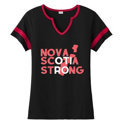 Nova Scotia Strong Typographic Design Ladies Halftime Notch Neck Tee