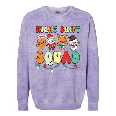 Night Shift Squad Gingerbread Santa Reindeer Snowman Xmas Colorblast Crewneck Sweatshirt