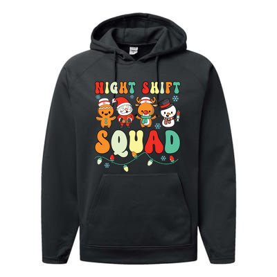 Night Shift Squad Gingerbread Santa Reindeer Snowman Xmas Performance Fleece Hoodie