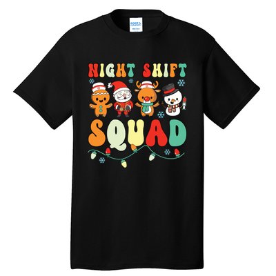 Night Shift Squad Gingerbread Santa Reindeer Snowman Xmas Tall T-Shirt