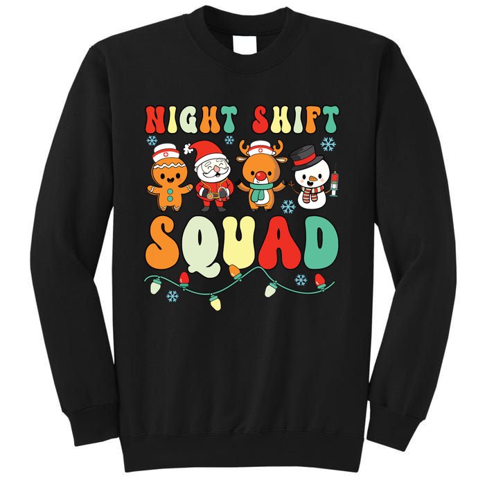 Night Shift Squad Gingerbread Santa Reindeer Snowman Xmas Tall Sweatshirt