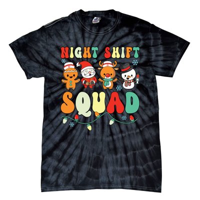 Night Shift Squad Gingerbread Santa Reindeer Snowman Xmas Tie-Dye T-Shirt