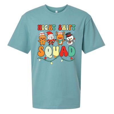 Night Shift Squad Gingerbread Santa Reindeer Snowman Xmas Sueded Cloud Jersey T-Shirt