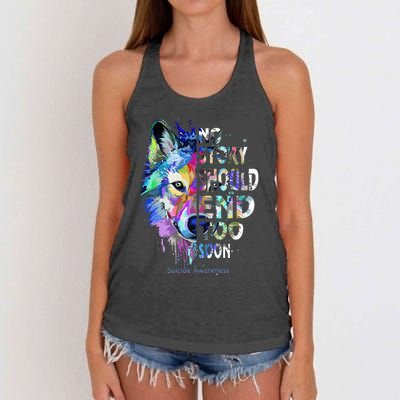 No Story Should End Too Soon Suicide Awareness Teal Wolf Women's Knotted Racerback Tank