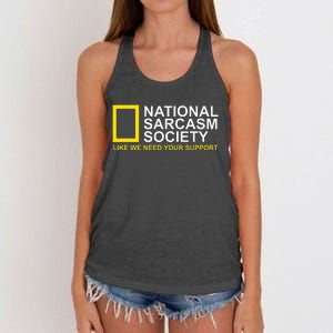 National Sarcasm Society Satirical Parody Design Men & Women Women's Knotted Racerback Tank