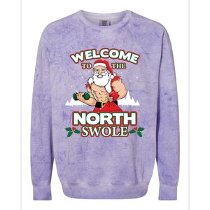 North Swole Santa Claus Weight Lifting Christmas Gym Workout Gift Colorblast Crewneck Sweatshirt